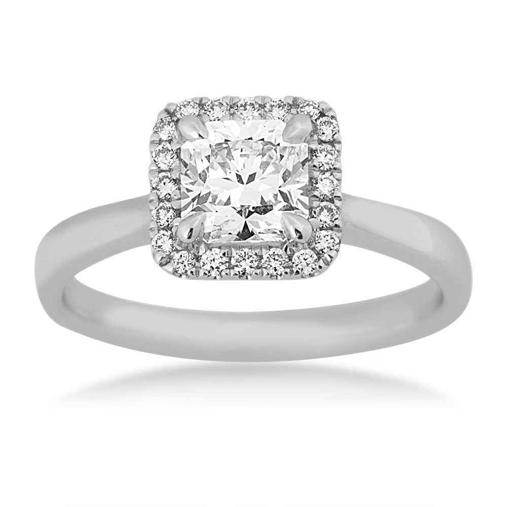 Canadian Rocks 1-1/6 ct. tw. Ideal Square Cut Diamond Halo Engagement Ring in 14K White Gold close-up detail