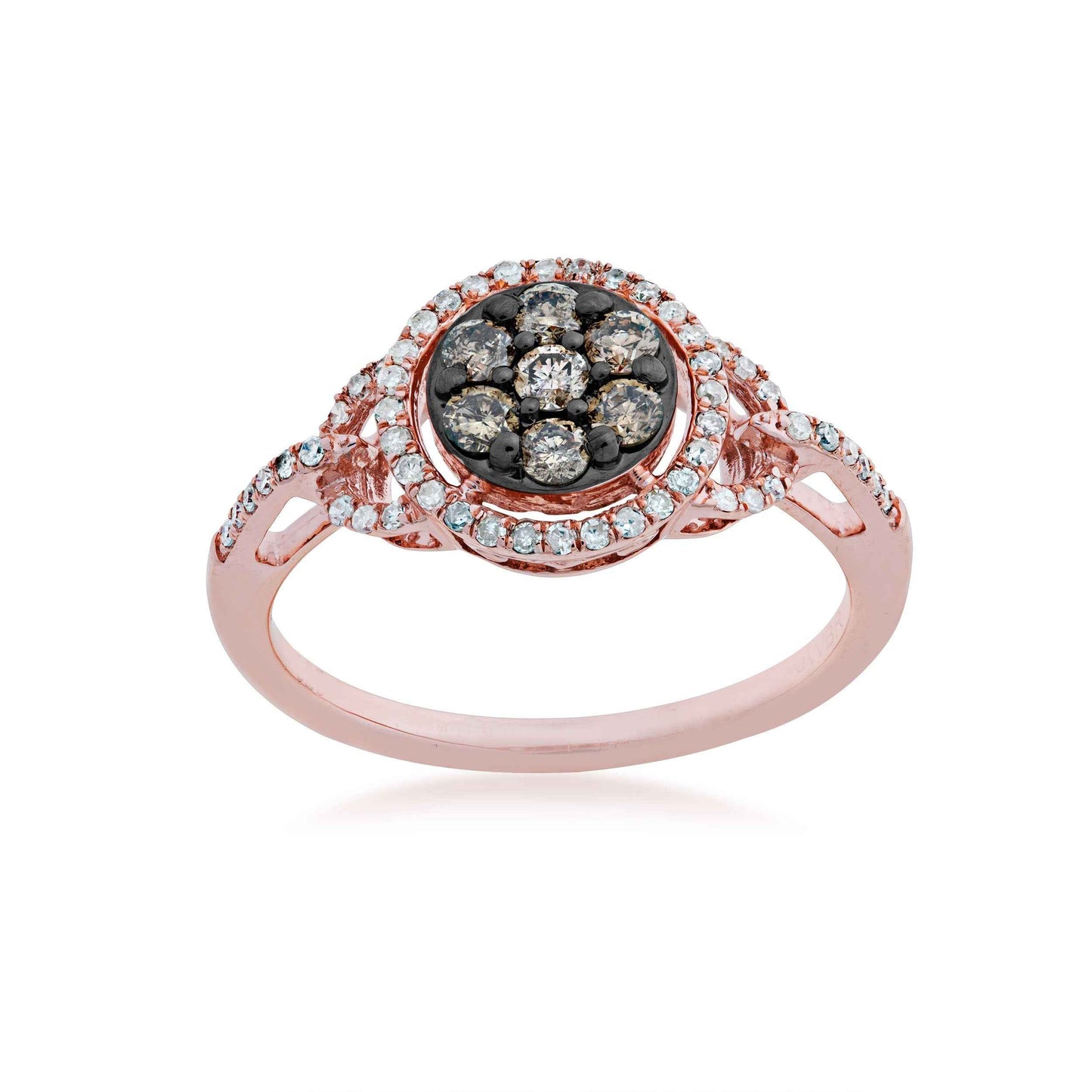 Mocha Collection 1/2 ct. tw. Round Mocha Cluster Fashion Ring with Round Brilliant White Diamond Cut-Out Halo & Band in 10K