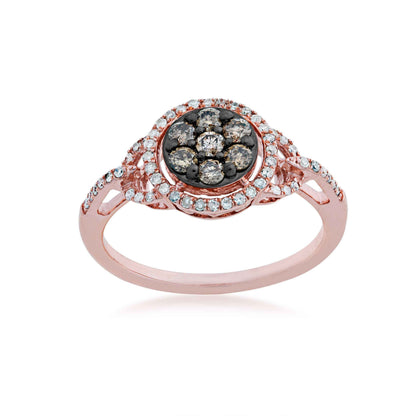 Mocha Collection 1/2 ct. tw. Round Mocha Cluster Fashion Ring with Round Brilliant White Diamond Cut-Out Halo & Band in 10K