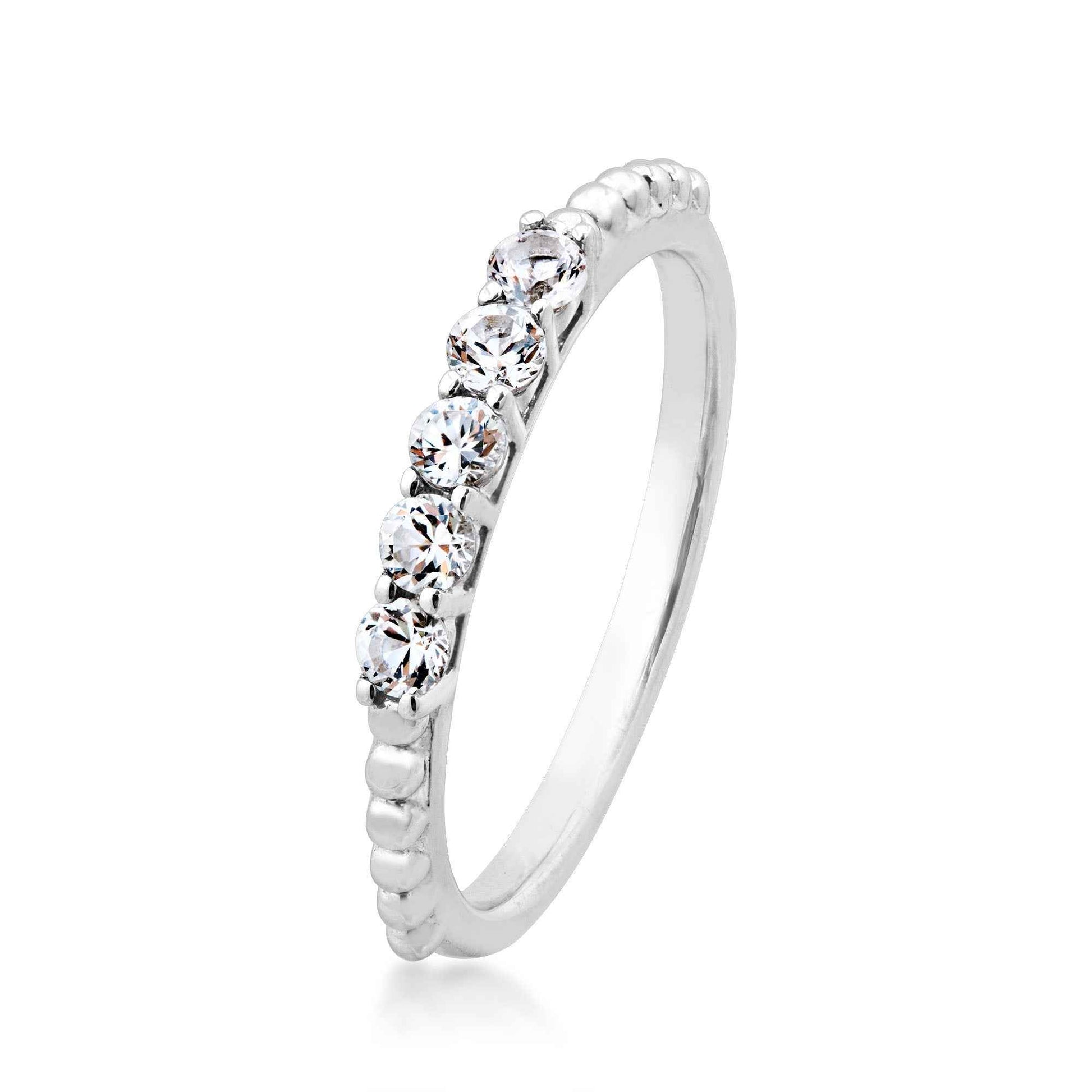 Created Round White Sapphire Stackable Ring in Sterling Silver front view
