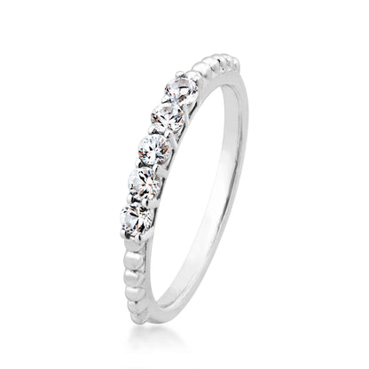Created Round White Sapphire Stackable Ring in Sterling Silver front view