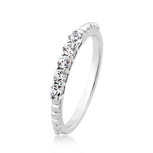 Created Round White Sapphire Stackable Ring in Sterling Silver front view