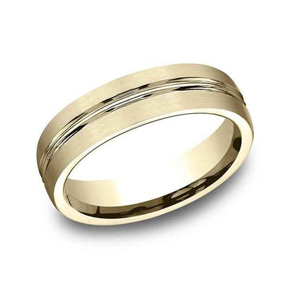 Benchmark Men's Satin Center Comfort-Fit Wedding Band in 10K Yellow Gold