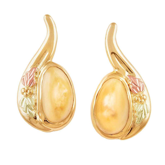 Ladies' Elk Ivory Black Hills Gold Earrings in 10K Yellow Gold - I30048 Powder River