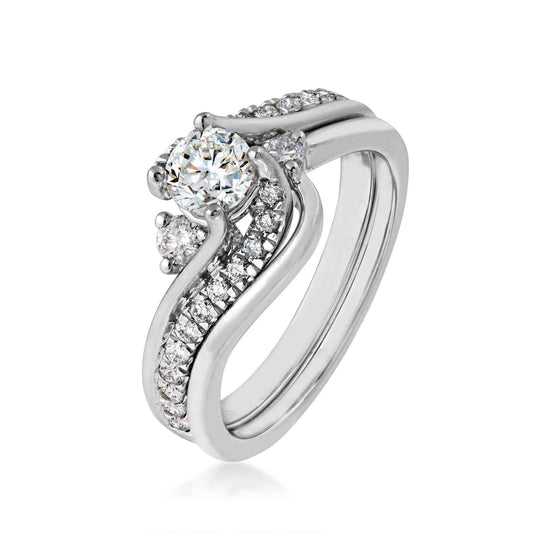 Canadian Rocks 7/8 ct. tw. Round Brilliant Diamond Wedding Set with Twist Accented Band in 14K White Gold close-up detail