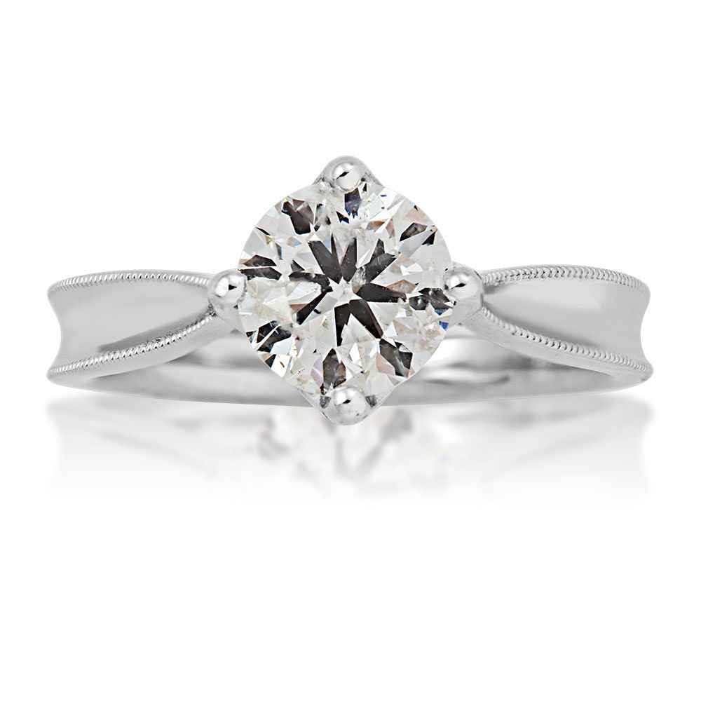 Canadian Rocks 1 ct. tw. Round Diamond Solitaire Engagement Ring with Milgrain Edge Detailing in 14K White close-up detail