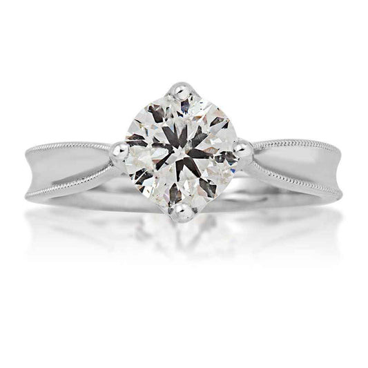 Canadian Rocks 1 ct. tw. Round Diamond Solitaire Engagement Ring with Milgrain Edge Detailing in 14K White close-up detail