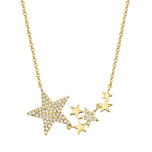Shy Creation 1/5 ct. tw. Diamond Pave Star Cluster Fashion Necklace in 14K Yellow Gold