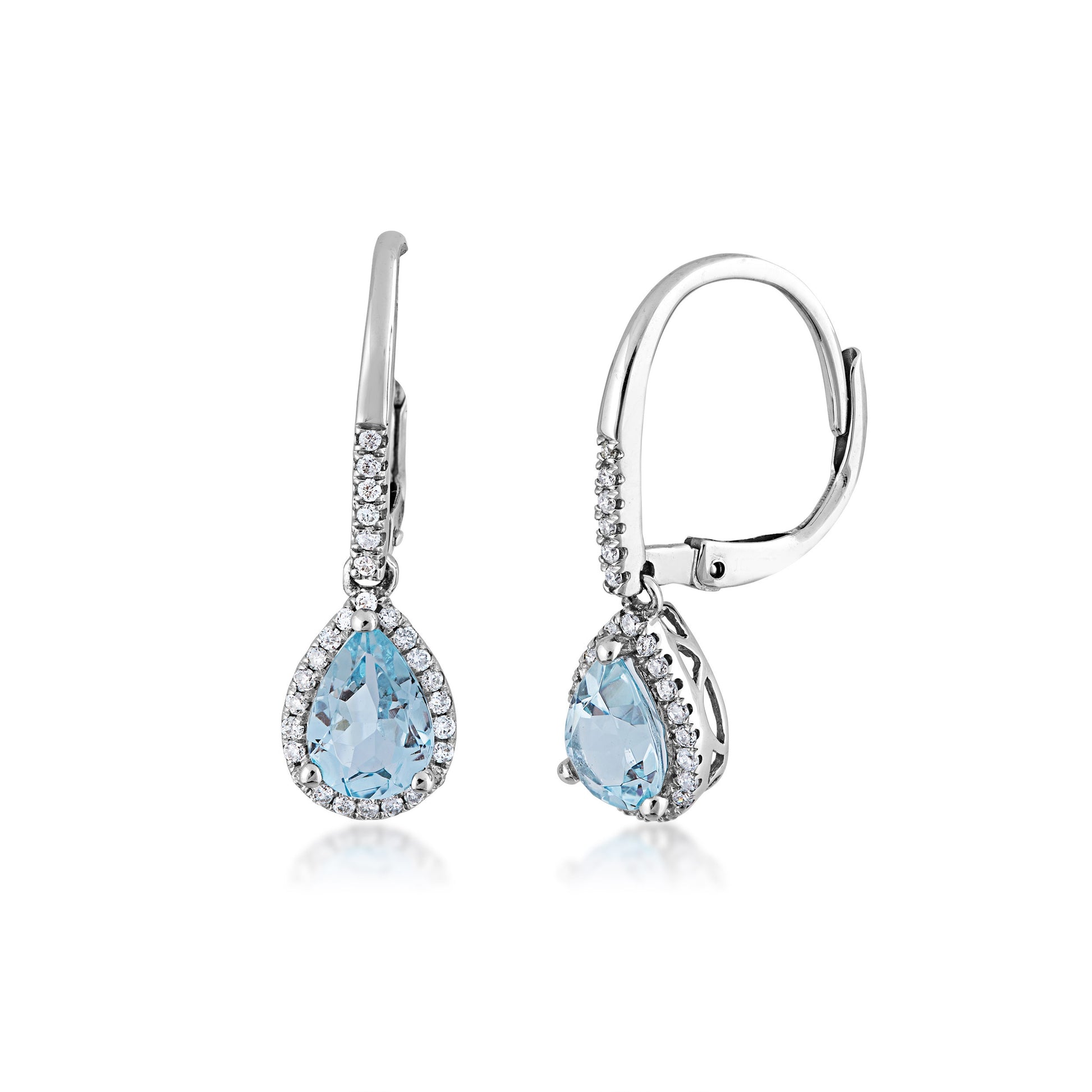 Genuine Pear-Shaped Aquamarine & 1/5 ct. tw. Diamond Leverback Dangle Earrings in 10K White Gold