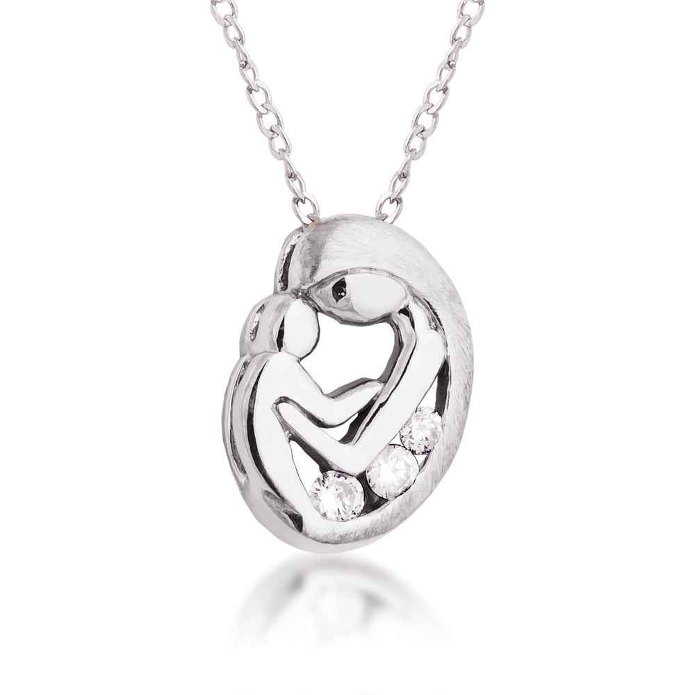 1/10 ct. tw. 3-Stone Diamond Mom & Child Sliding Pendant in Sterling Silver