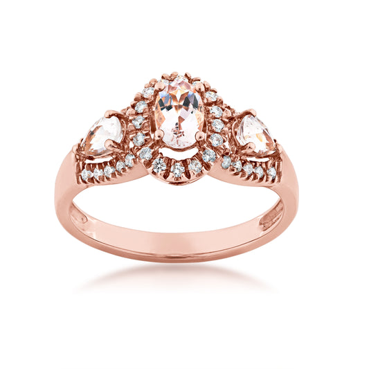 Genuine Oval & Pear Shaped Morganite Fashion Ring with 1/5 ct. tw. Diamond Halos in 10K Pink Gold