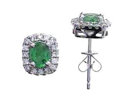 Emerald and 1/4 ct. tw. Diamond Halo Post Earrings in 10K White Gold