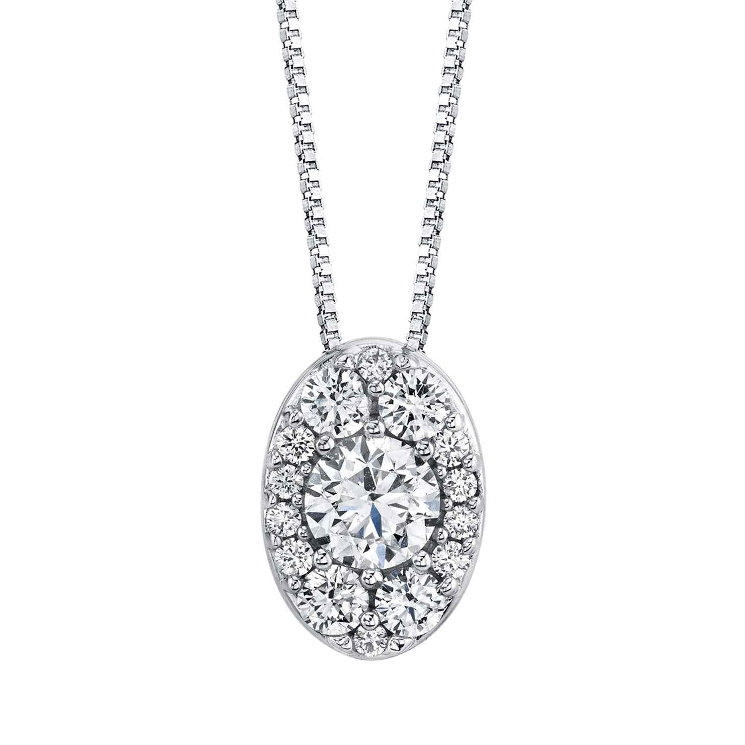 Sirena 1 ct. tw. Round Diamond Pendant with Cluster Designed Halo in 14K White Gold