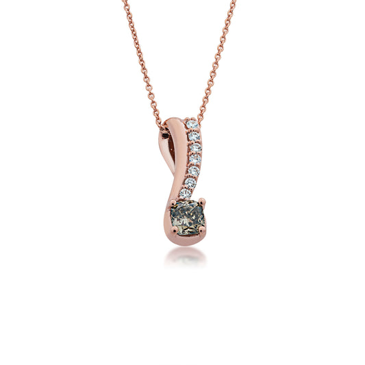 Mocha Lux 1/2 ct. tw. Cushion Cut Mocha Diamond Pendant with Round Brilliant White Tapered Diamond Accent in 14K Pink Gold