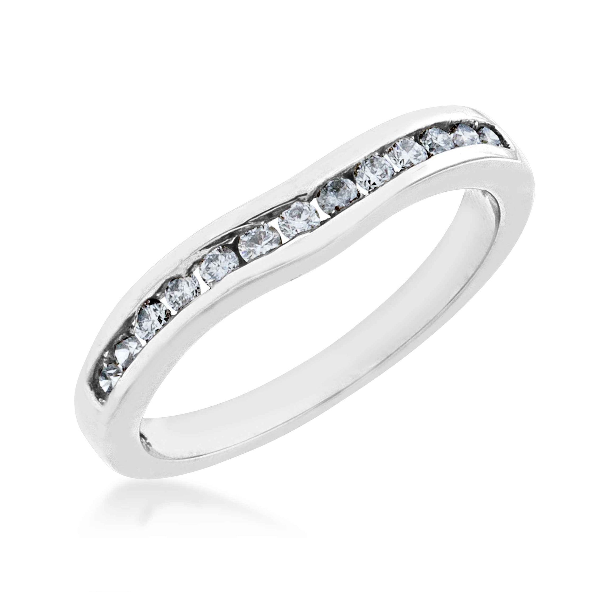 1/4 ct. tw. Round Closed Channel Set Curved Diamond Anniversary Ring in 14K White Gold front view