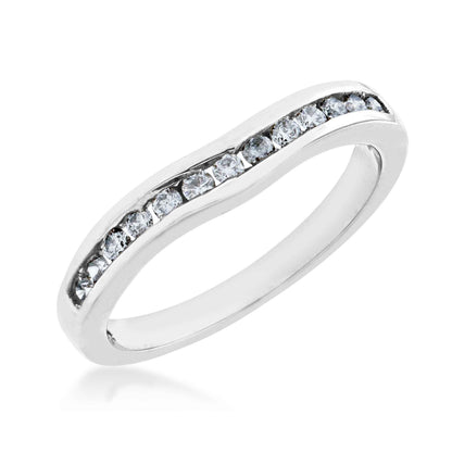 1/4 ct. tw. Round Closed Channel Set Curved Diamond Anniversary Ring in 14K White Gold front view
