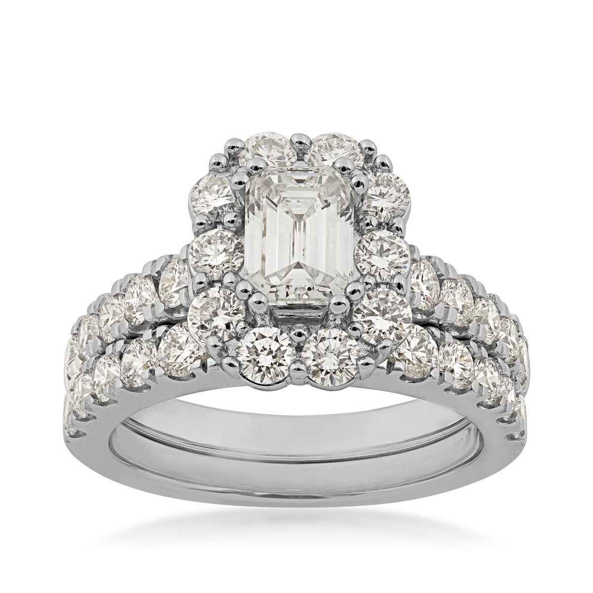 Adamante 3 ct. tw. Lab-Grown Emerald Cut Diamond Halo Wedding Set in 14K White Gold