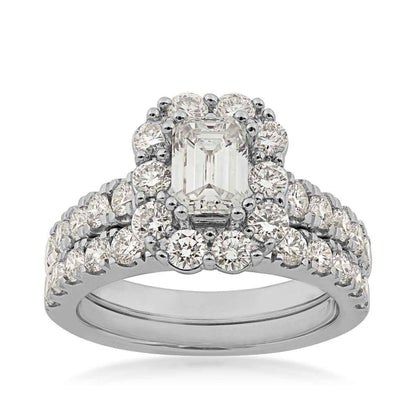 Adamante 3 ct. tw. Lab-Grown Emerald Cut Diamond Halo Wedding Set in 14K White Gold