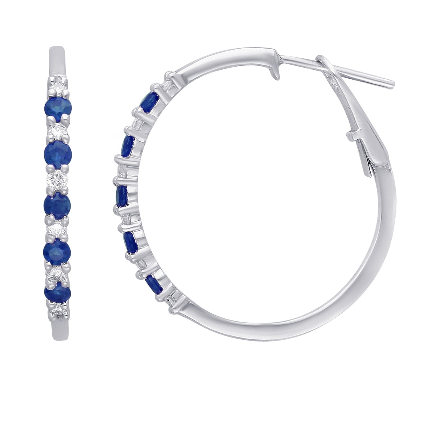 Kallati Round Sapphire & 1/4 ct. tw. Diamond Hoop Earrings in 14K White Gold