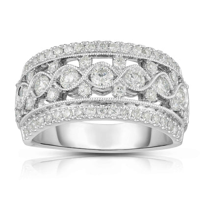 9/10 ct. tw. Diamond Fashion Ring with Infinity Style Center and Milgrain Border Design in 14K White Gold