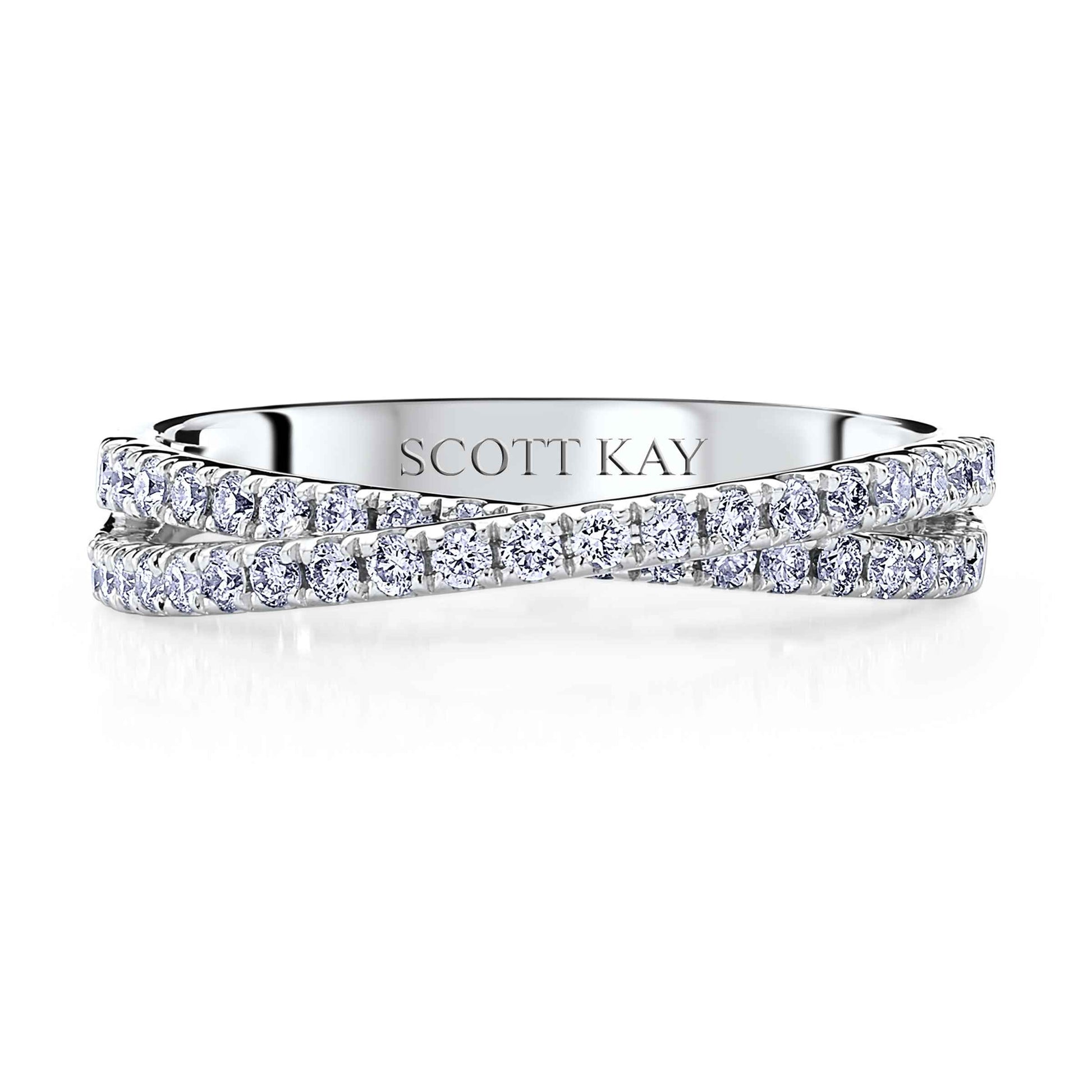 Scott Kay 1/2 ct. tw. Diamond Wedding Band with Crossover Design in 14K White Gold close-up detail