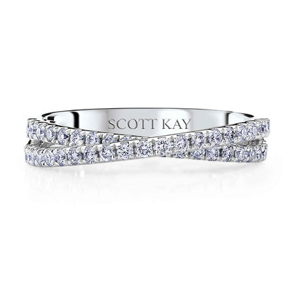Scott Kay 1/2 ct. tw. Diamond Wedding Band with Crossover Design in 14K White Gold close-up detail
