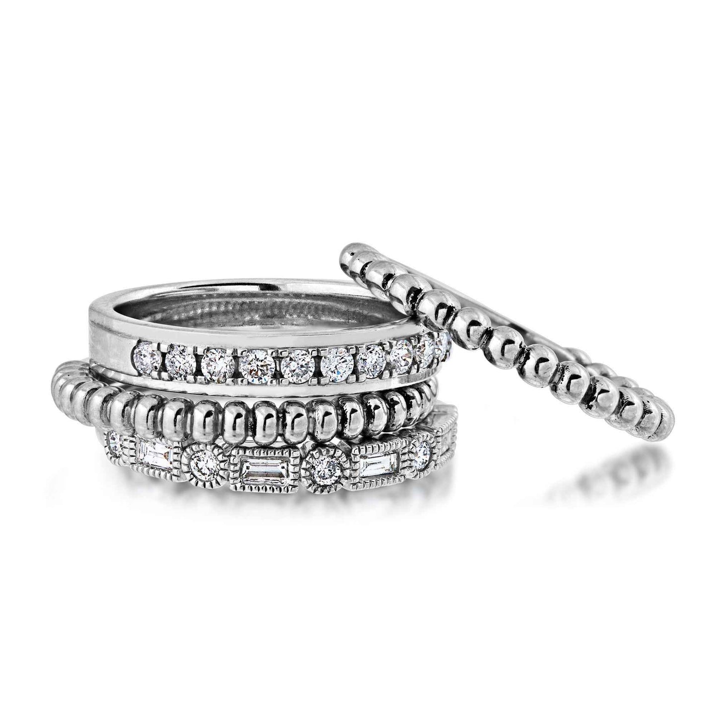 Perfect Match 1/4 ct. tw. Round & Straight Baguette Alternating Diamond Stackable Anniversary Band in 14K close-up detail