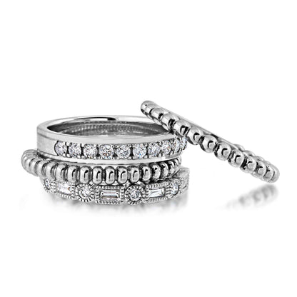 Perfect Match 1/4 ct. tw. Round & Straight Baguette Alternating Diamond Stackable Anniversary Band in 14K close-up detail