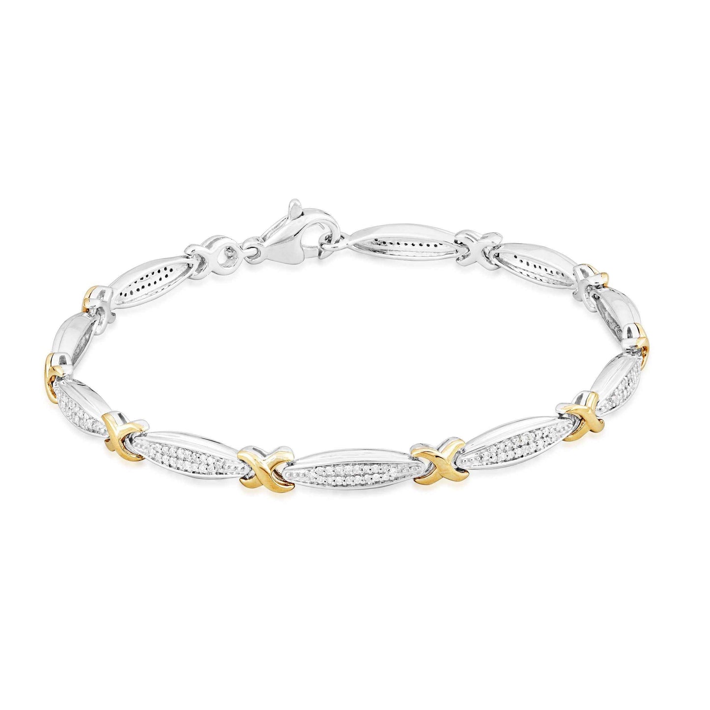 1/2 ct. tw. Pave Diamond X-Link Bracelet in Sterling Silver & 10K Yellow Gold