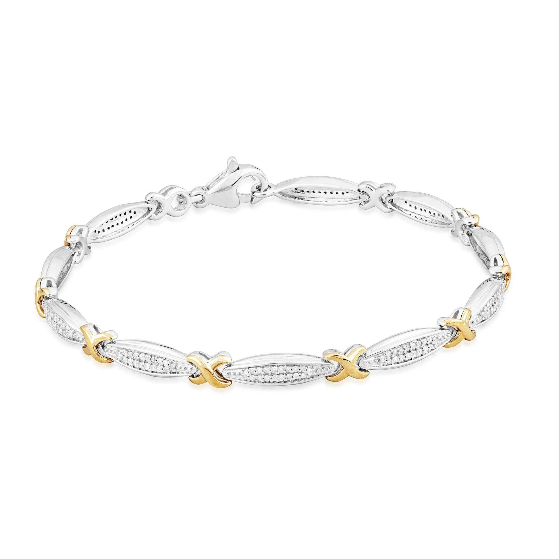 1/2 ct. tw. Pave Diamond X-Link Bracelet in Sterling Silver & 10K Yellow Gold