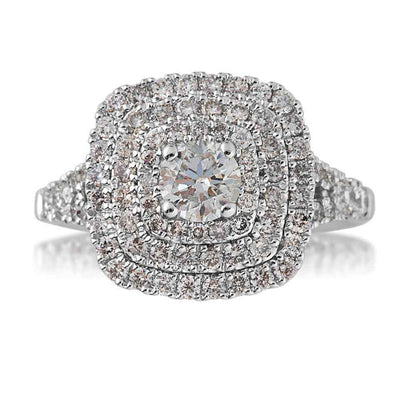 1-1/2 ct. tw. Round Brilliant Triple Halo Engagement Ring with Split-Shank Accented Band in 14K White Gold front view