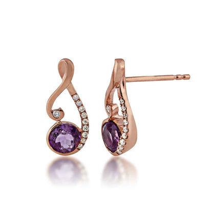 Round Amethyst and 1/10 ct. tw. Diamond Swirl Earrings in 14K Pink Gold