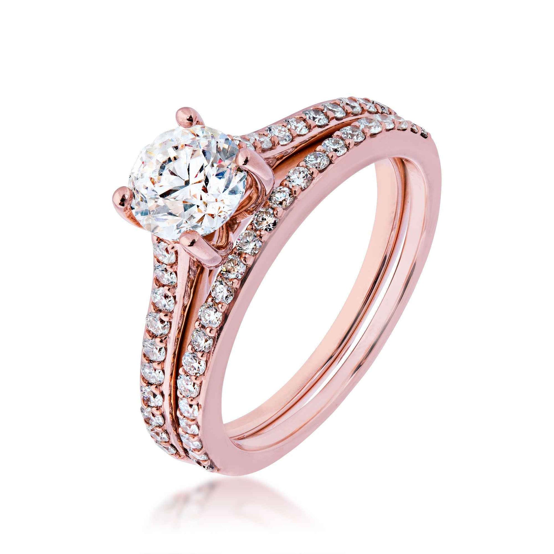 Noventa 1-1/2 ct. tw. Classic Round Brilliant Diamond Wedding Set in 14K Pink Gold front view