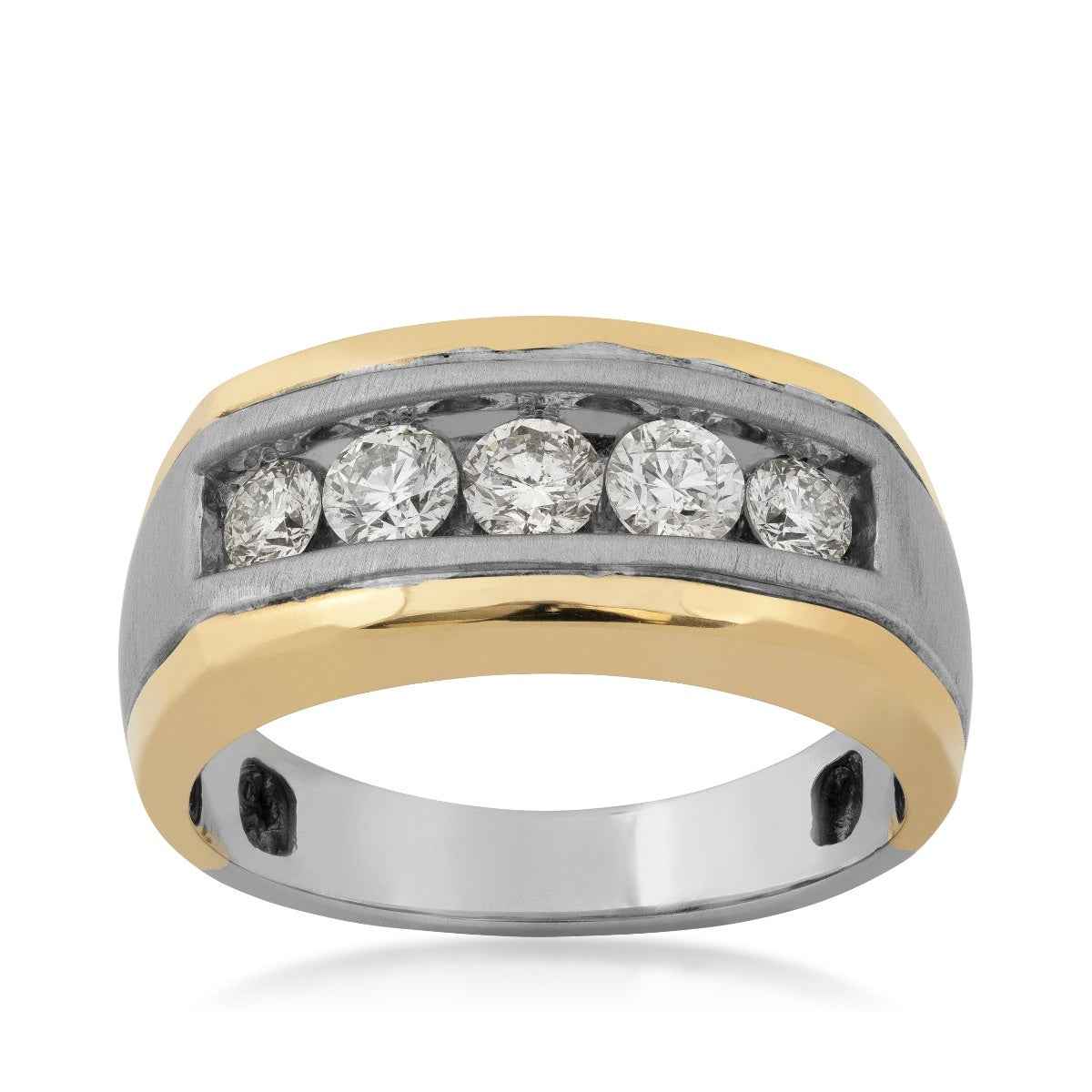Men's 1 ct. tw. Round Brilliant 5 Stone Wedding Band in 10K Two-Tone White & Yellow Gold