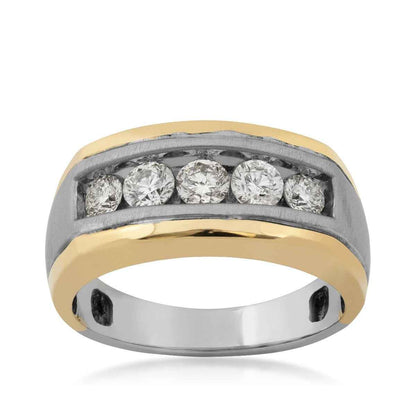 Men's 1 ct. tw. Round Brilliant 5 Stone Wedding Band in 10K Two-Tone White & Yellow Gold