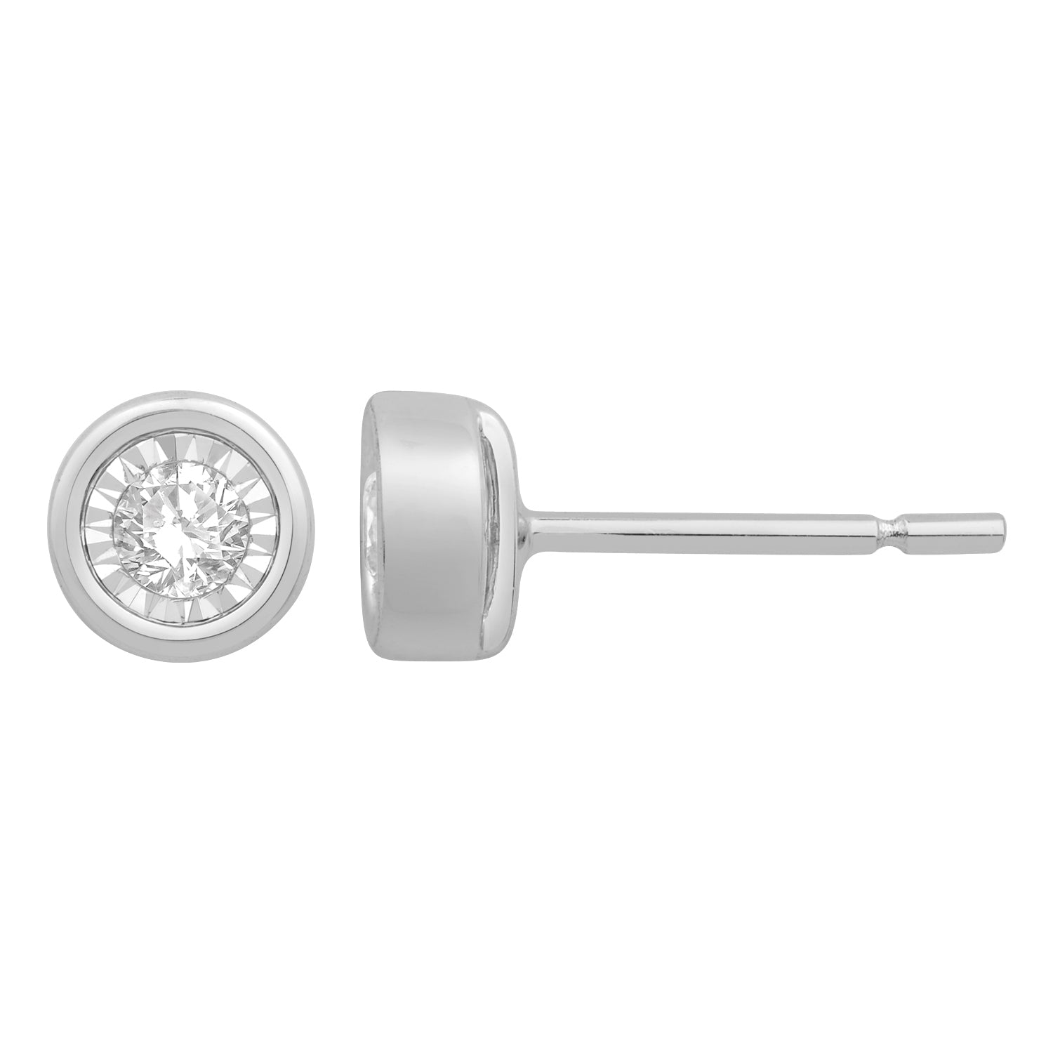 1/6 ct. tw. Round Bezel Set Diamond Earrings with Miracle Plating in 10K White Gold