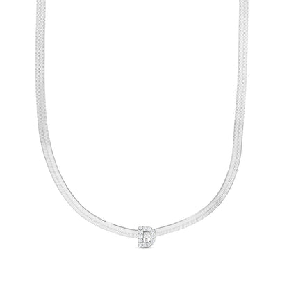 CZ Initial D Pendant on Herringbone Chain in Sterling Silver