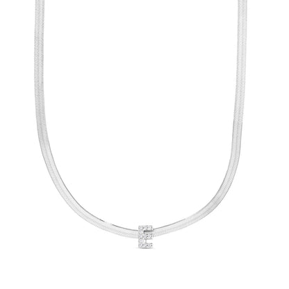 CZ Initial E Pendant on Herringbone Chain in Sterling Silver