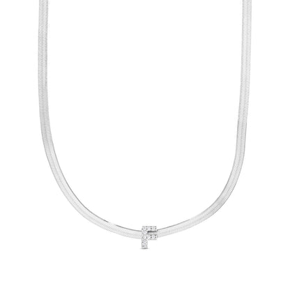 CZ Initial F Pendant on Herringbone Chain in Sterling Silver