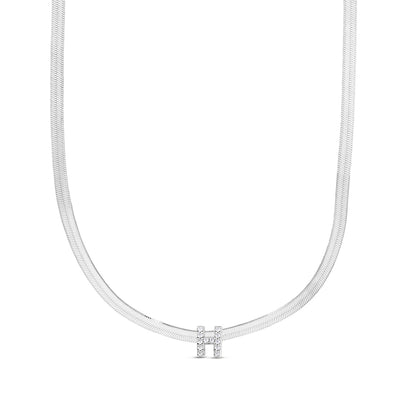CZ Initial H Pendant on Herringbone Chain in Sterling Silver