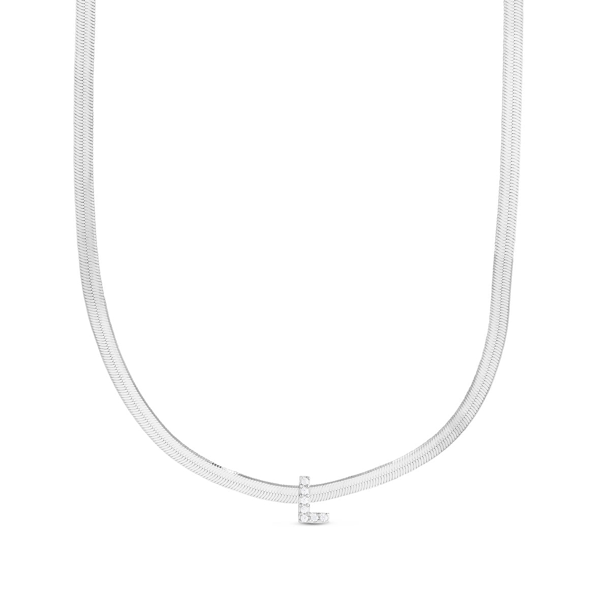 CZ Initial L Pendant on Herringbone Chain in Sterling Silver