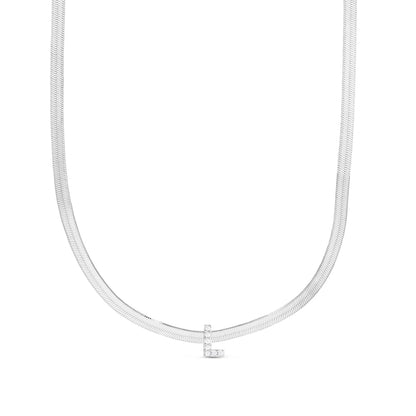 CZ Initial L Pendant on Herringbone Chain in Sterling Silver