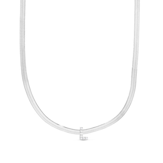 CZ Initial L Pendant on Herringbone Chain in Sterling Silver