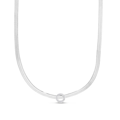CZ Initial O Pendant on Herringbone Chain in Sterling Silver