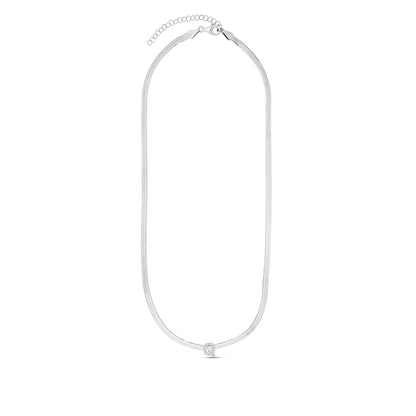 CZ Initial Q Pendant on Herringbone Chain in Sterling Silver front view