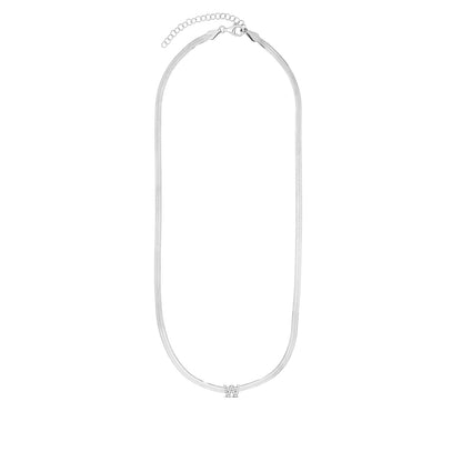 CZ Initial W Pendant on Herringbone Chain in Sterling Silver front view