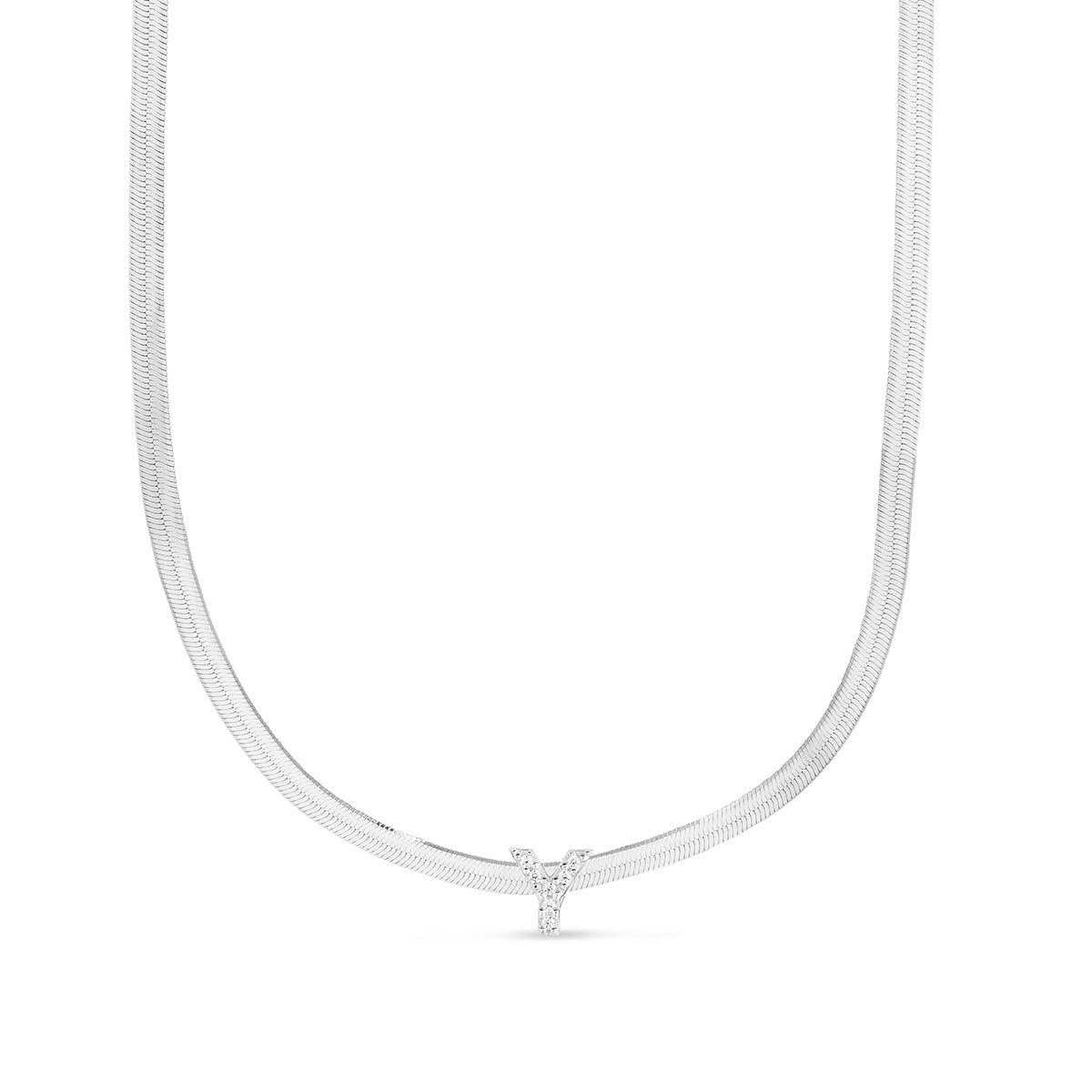 CZ Initial Y Pendant on Herringbone Chain in Sterling Silver