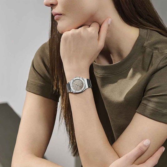 Alpina Ladies' Alpiner Extreme Quartz Stainless Steel Watch with Beige Dial side profile