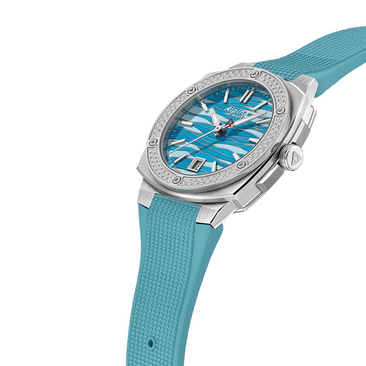 Alpina Ladies' Alpiner Extreme Quartz Stainless Steel Watch with Blue Dial & Rubber Strap front view
