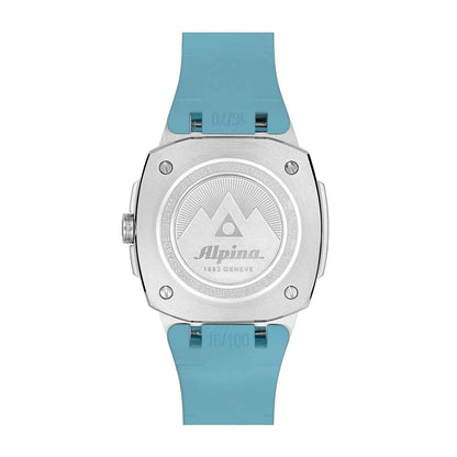 Alpina Ladies' Alpiner Extreme Quartz Stainless Steel Watch with Blue Dial & Rubber Strap close-up detail